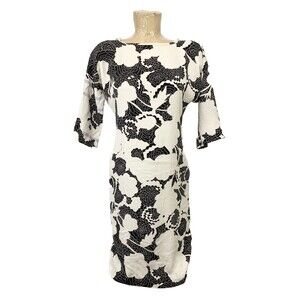 Diane von Furstenberg White Black Dress Size 4 16.5" 3/4 Sleeve 100% Silk HAR